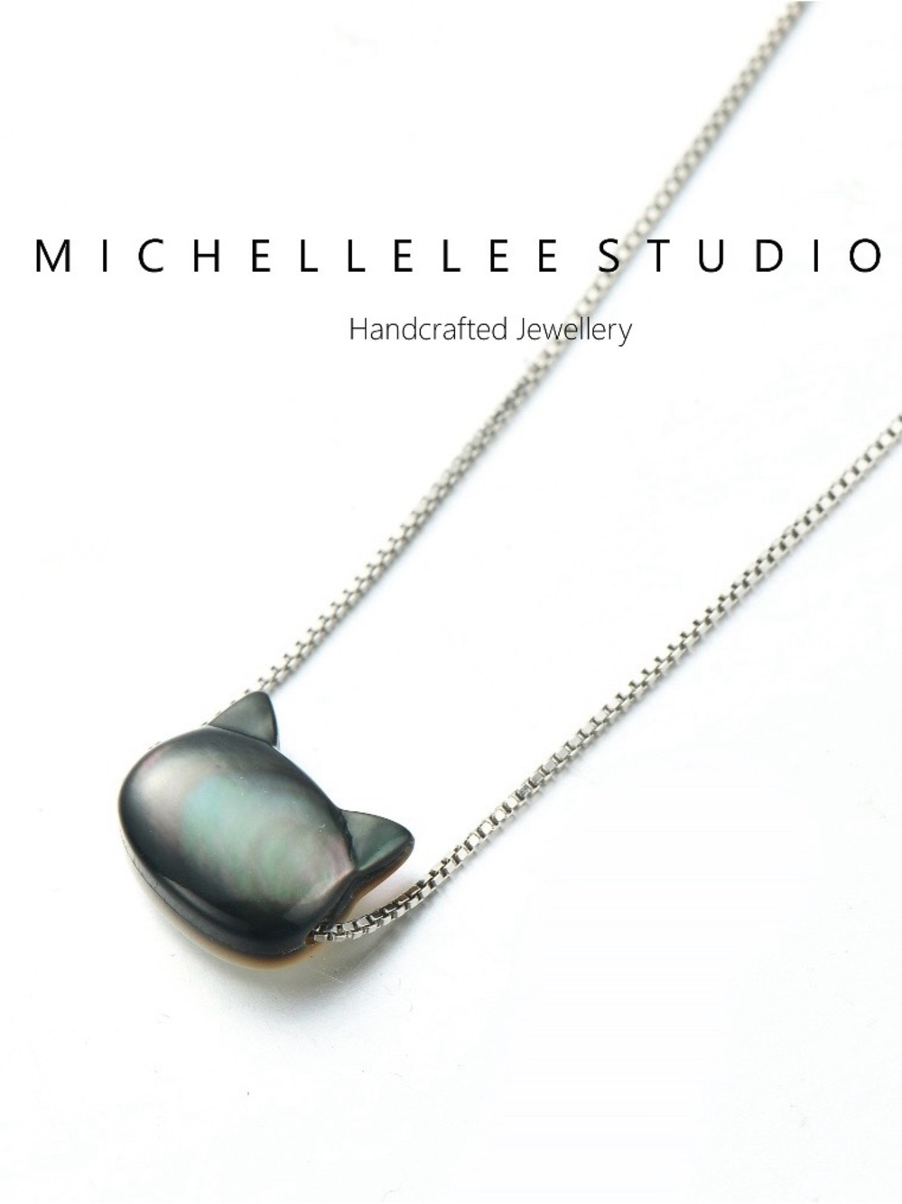Cat Shaped Necklace & Bracelet made of Black Mother of Pearl & Sterling Silver